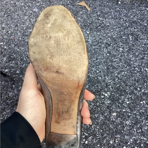 Acubi mermaidcore fairycore Gucci Open Toe Silver Heel Leather Shoes US 7.5 - Picture 13 of 15